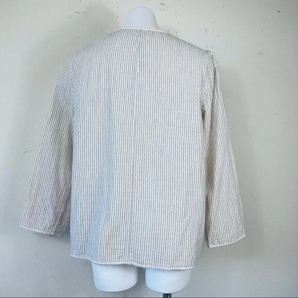 EILEEN FISHER REVERSIBLE COTTON KIMONO JACKET M Open Front Lagenlook Blazer - Picture 8 of 13